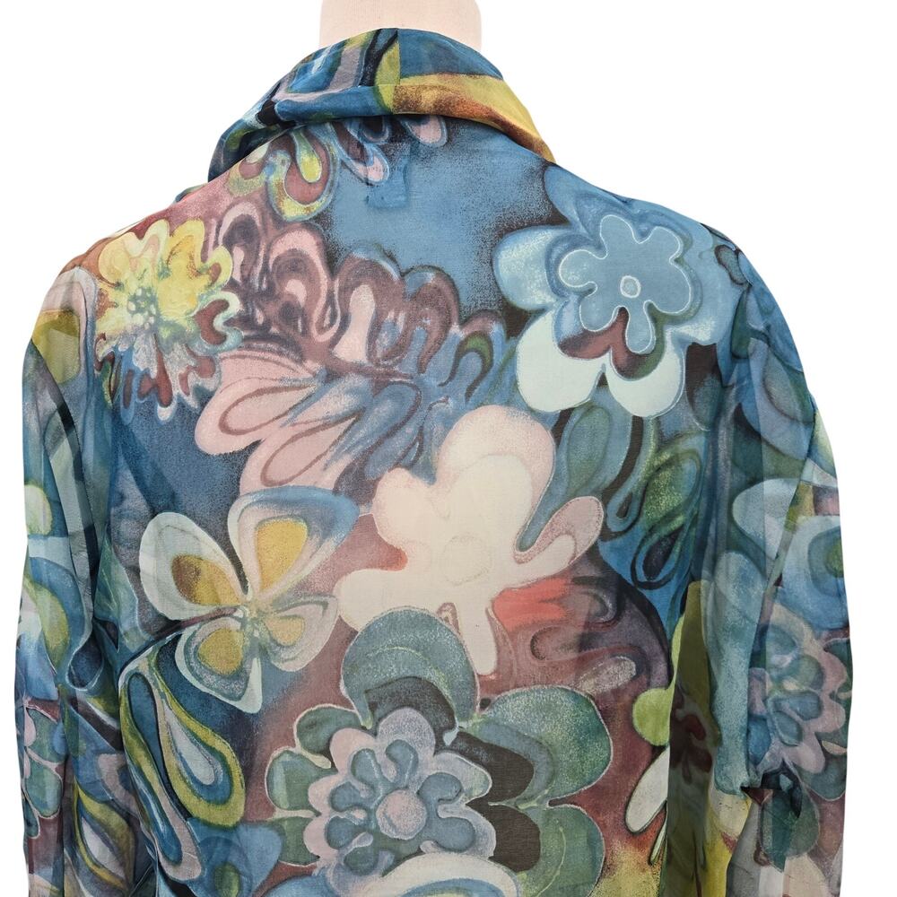 Chicos Womens Dopamine Maximalist Floral Silk Sheer Open Front Topper Jacket L - Picture 5 of 10